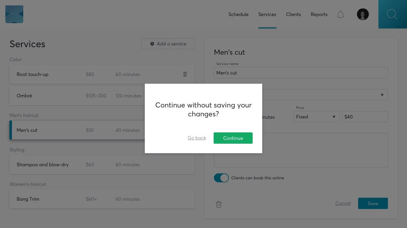 Editing a service
